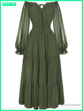 Off Shoulder Maxi Dress with Lantern Sleeves and Pockets